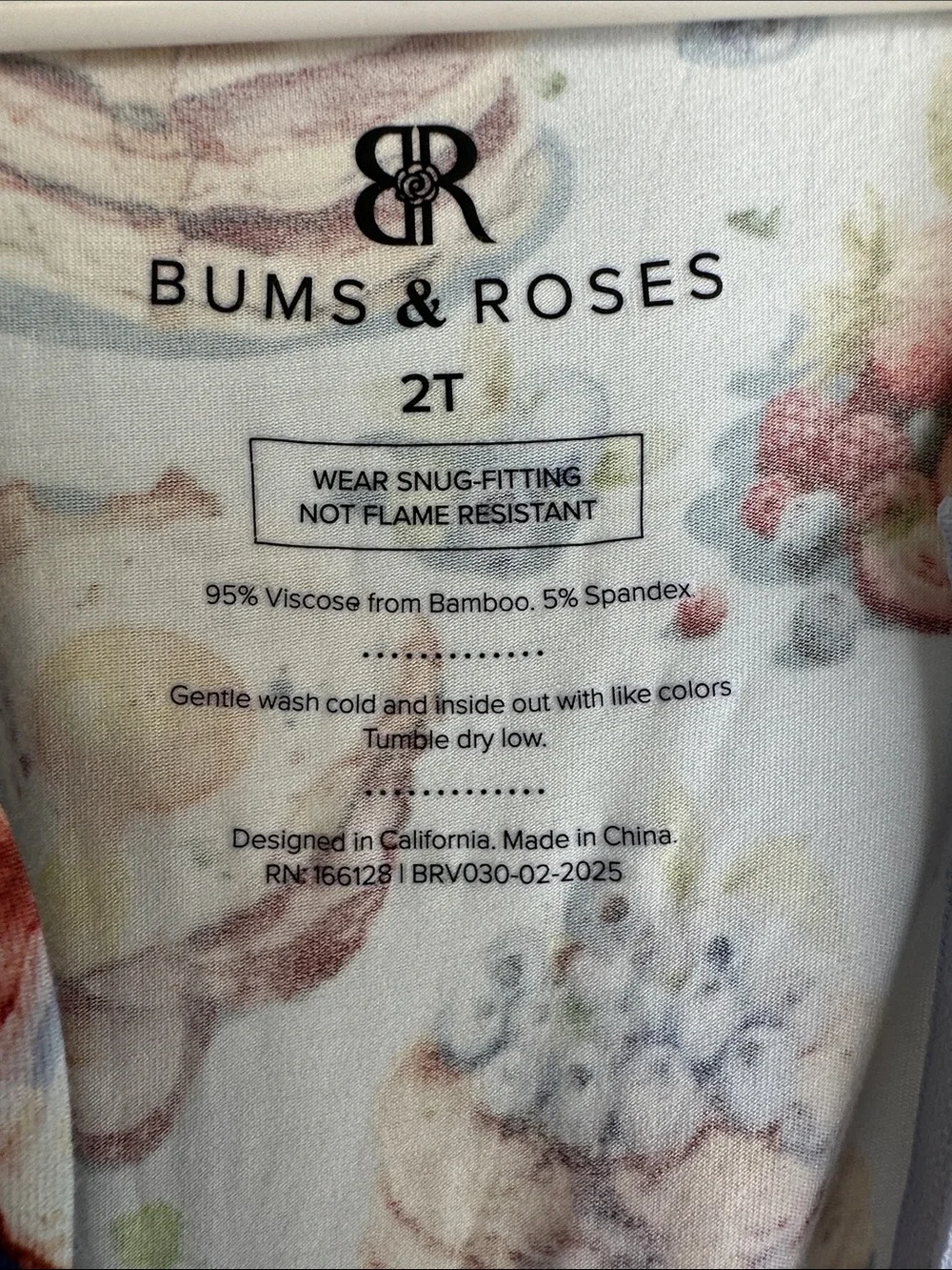 BUMS & ROSES sz 2T Bamboo Pancakes/Bacon Breakfast One-Piece Zip Footie Pjs